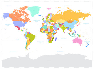 Hi Detail colored Vector Political World Map illustration