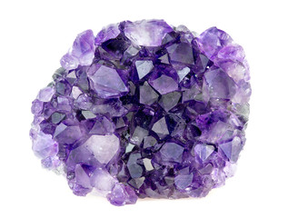 Beautiful natural purple amethyst geode crystals gemstone isolat