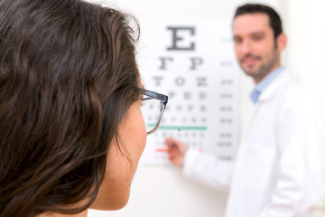 Young attractive woman doing optician test