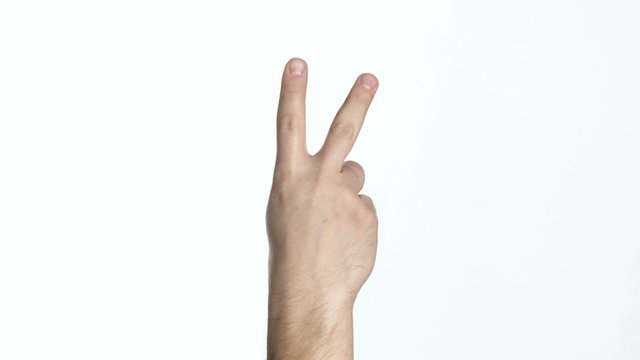 hand showing palm back V sign