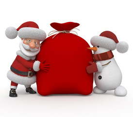 3d Santa Claus with a snowman