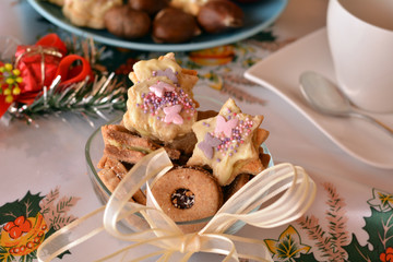 Christmas cookies decorated  in the glass bowl