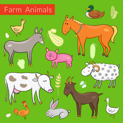 Vector set of different colorful farm animals