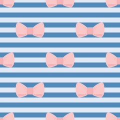 Tile vector pattern with pink bows on sailor blue background