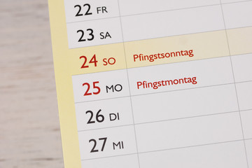 Pfingsten - Pfingstfest - Pfingstsonntag - Kalender - Mai