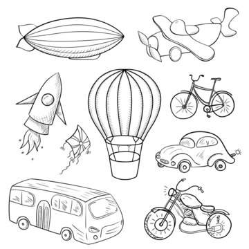 Sketches means of transport, vector illustration
