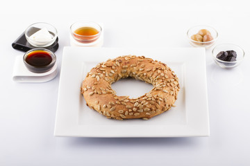 Turkish Bagel Simit with Sesame White Background