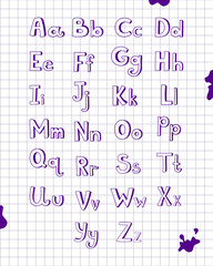 Hand drawn type font, vector on background in cartoon style