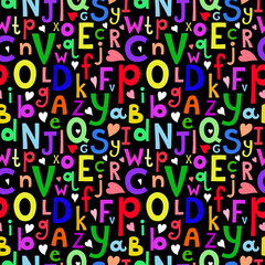 Vector seamless pattern with Latin letters of different sizes in