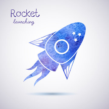 Vector watercolor rocket icon