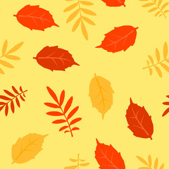 Fototapeta na wymiar Autumn fallen leaves vector seamless pattern