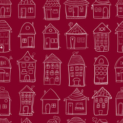 Seamless pattern with outine houses