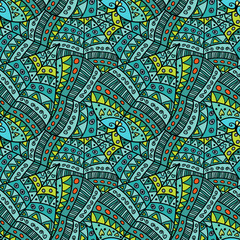 Fototapeta premium Seamless abstract hand-drawn leaves pattern background