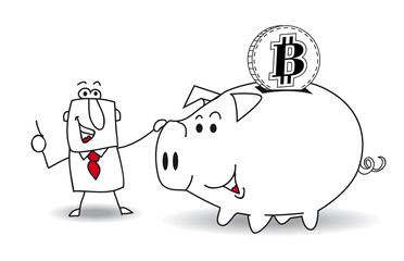 Piggy bank and bitcoin
