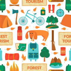 Camping equipment, vector seamless pattern