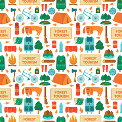 Camping equipment, vector seamless pattern