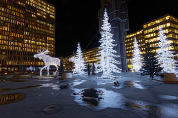 Christmas moose and christmas trees made of light