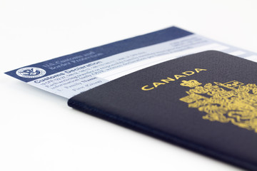 Canadian passport and customs card.