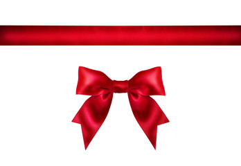 Red ribbon bow on white background.