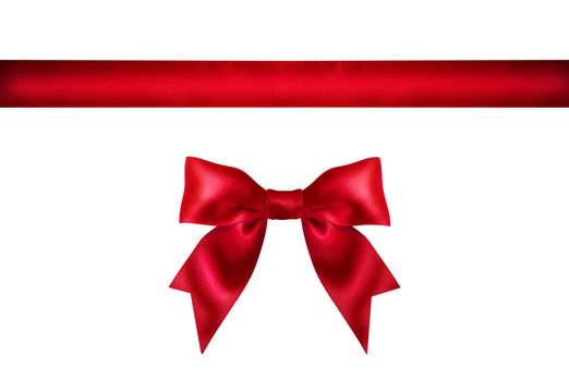 Red ribbon bow on white background.