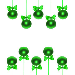 Red ribbon bow end bauble on white background. Christmas tree.