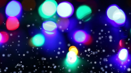 LED christmas lights with snow (dolly shot)