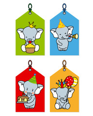 label with elephants having a party