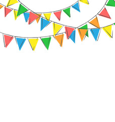 Multicolored bright hand-drawn buntings garlands isolated on whi