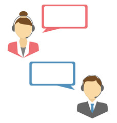 Two web consultants with headphones and blank spaces for text is