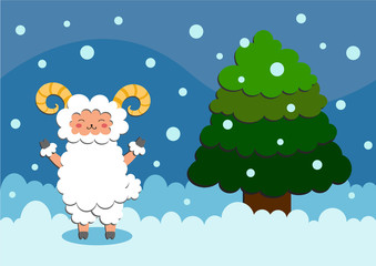 Sheep and Christmas tree.