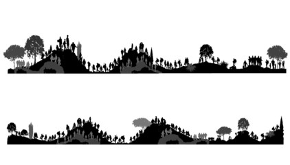 People walking on hills, mountains. Tourists on nature. Peoples 