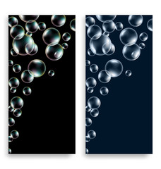 Two dark leaflets with soap bubbles and space for text