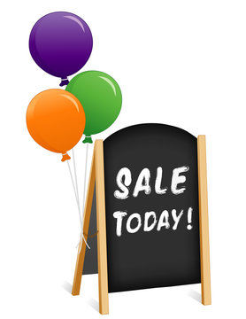 Sign, chalk board folding easel, sale, balloons chain copy space