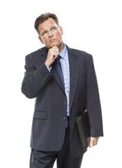 Businessman With Hand on Chin and Looking Up and Over