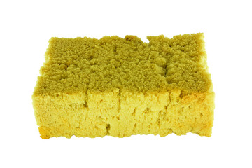 old used yellow sponge on white background
