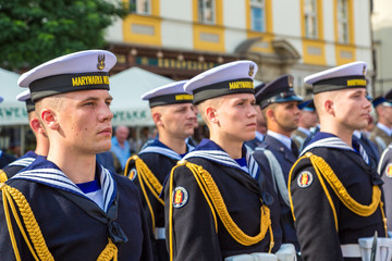 Naklejka premium Ssoldiers in a historical part of Krakow