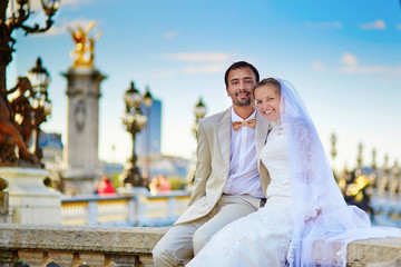 Just married couple on the Alexandre III bridge