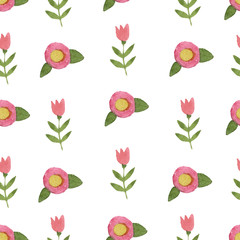 Nature seamless pattern watercolor hand drawn leaf and simple