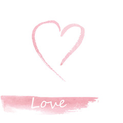 Watercolor pink hand drawn heart.