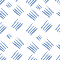 Watercolor vector hand drawn blue lines seamless pattern