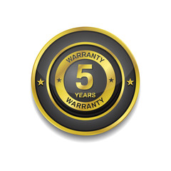 5 Years Warranty Gold Vector Icon Button