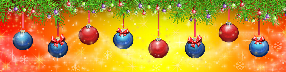 Баннер новогодний ,шары, гирлянда. Векторная иллюстрация. - 74622176