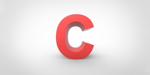 C 3D font big red letter standing on white gray background