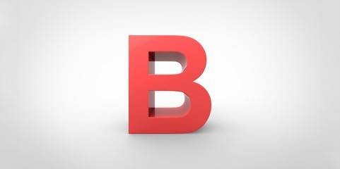 B 3D font big red letter standing on white gray background