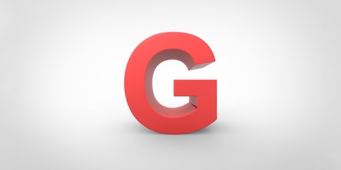 G 3D font big red letter standing on white gray background