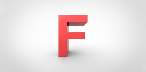 F 3D font big red letter standing on white gray background