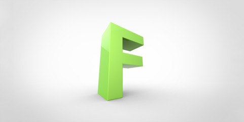 F 3D font big neon green letter on white gray background