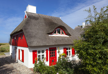 Fototapeta na wymiar Reetgedecktes Haus in Ahrenshoop