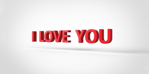 I Love You 3D red text on white gray background