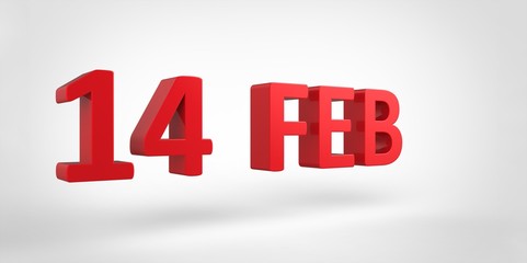 14 Feb 3D red text on white gray background